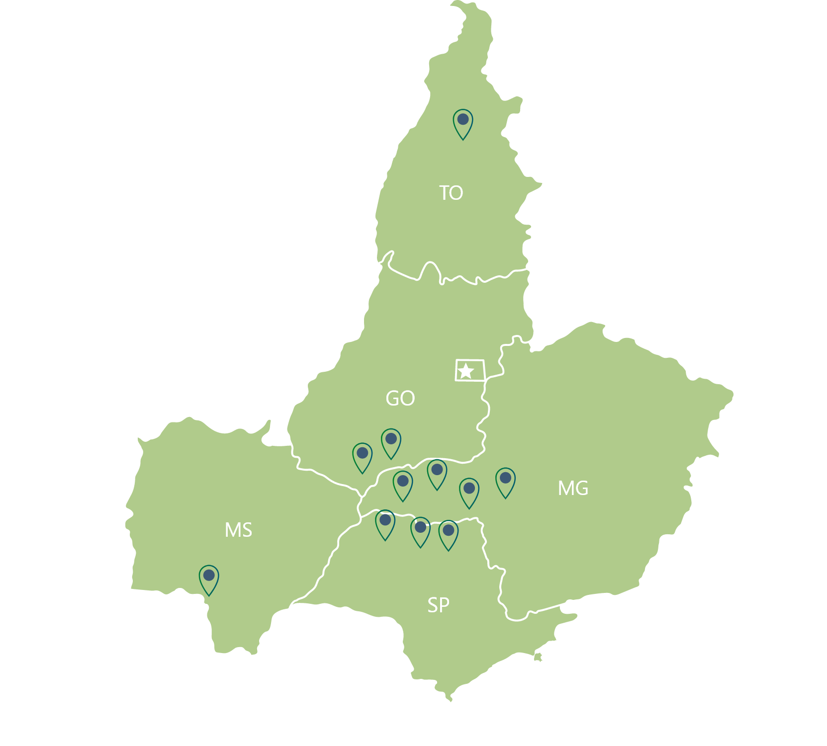 Mapa com locais apontados na lista de capacidades
